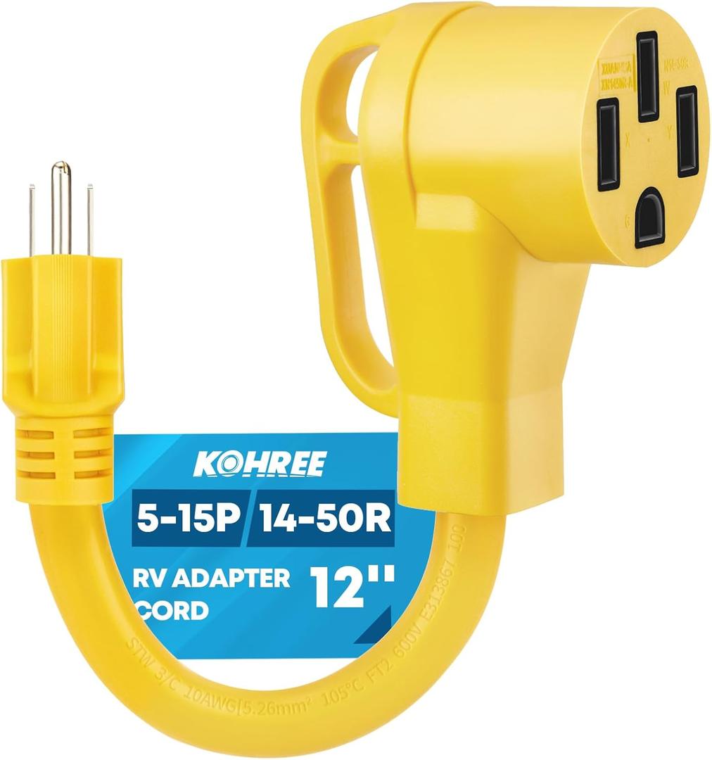 Kohree 50 amp to 110V Adapter RV Plug, 15 Amp Male to 50 Amp Female RV Power Adapter Cord 12", NEMA 5-15P to 14-50R RV Dogbone Electrical Adapter