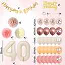 40th Birthday Decorations for Women Retro Blush Pink Birthday Balloons Happy 40th Banner Cake Topper Pom Pom Nude Rose Gold Number 40 Balloon for Her 40 Years Old Bday Party Decoration Supplies