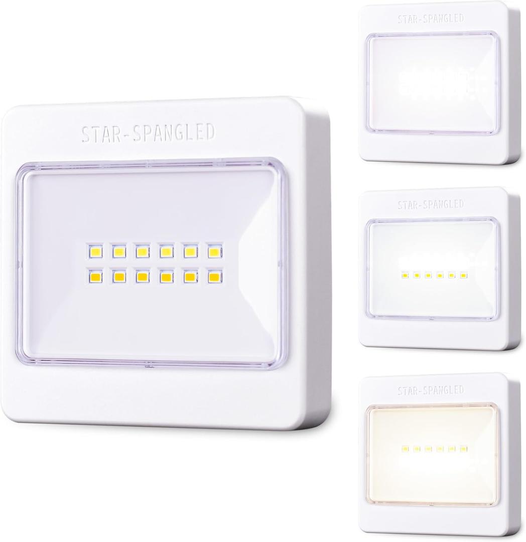 STAR-SPANGLED 3 Pack 3.7 Dimmable Push Tap Lights, Stick on LED Touch Lights AA Battery Operated, 3 Color Modes Sticky Button Lamps for Classroom, Kitchen, Under Cabinet, Closet