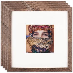 AEVETE 10x10 Picture Frames Brown Rustic Square Frame with 5x5 Mat for Tabletop Wall Decor