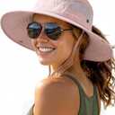 FURTALK Womens Sun Hat with Ponytail Hole Beach Hiking Summer Wide Brim UPF 50+ Outdoor Protection Foldable Bucket Hat (Pink)