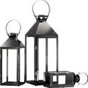 MATICO Stainless Decorative Pinnacle Candle Lantern Set of 3, Hanging Decor Hurricane Lantern Candle Holder for Festival Ceremony Home Decor, Both Indoor & Outdoor Use, Black