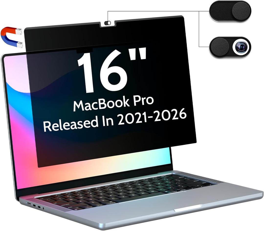 Peslv Magnetic Privacy Screen for MacBook Pro 16 Inch (2021-2026, M1, M2, M3, M4, M5), 16inch Removable Matte Anti Blue Light Glare Private Filter Protector for Mac Pro 16.2" Laptop (black)