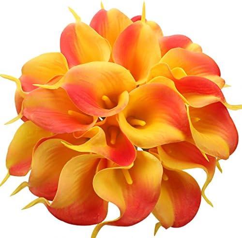 Duovlo 20pcs Calla Lily Bridal Wedding Bouquet Lataex Real Touch Artificial Flower Home Party Decor (Sunset)