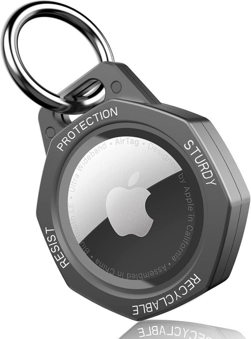 AirTag Holder Case- Aluminum Alloy Keychain for Apple AirTag Tracker (Gunmetal Grey)
