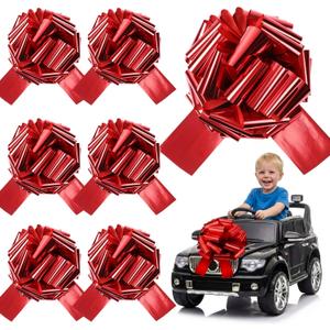 Giegxin 6 Pcs Large 12 Inch Red Pull Bows Metallic Valentines Giant Gift Wrapping Bows for Cars, Presents, Decorations, Grand Openings, Parties & Weddings - Reusable & Easy to Assemble