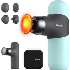 RENPHO Mini Thermal Massage Gun with Heat, Christmas Birthday Gifts for Women Men, Portable Deep Tissue Percussion Massager, Color Silicone Sleeves Travel Size with Carry Case, Mint