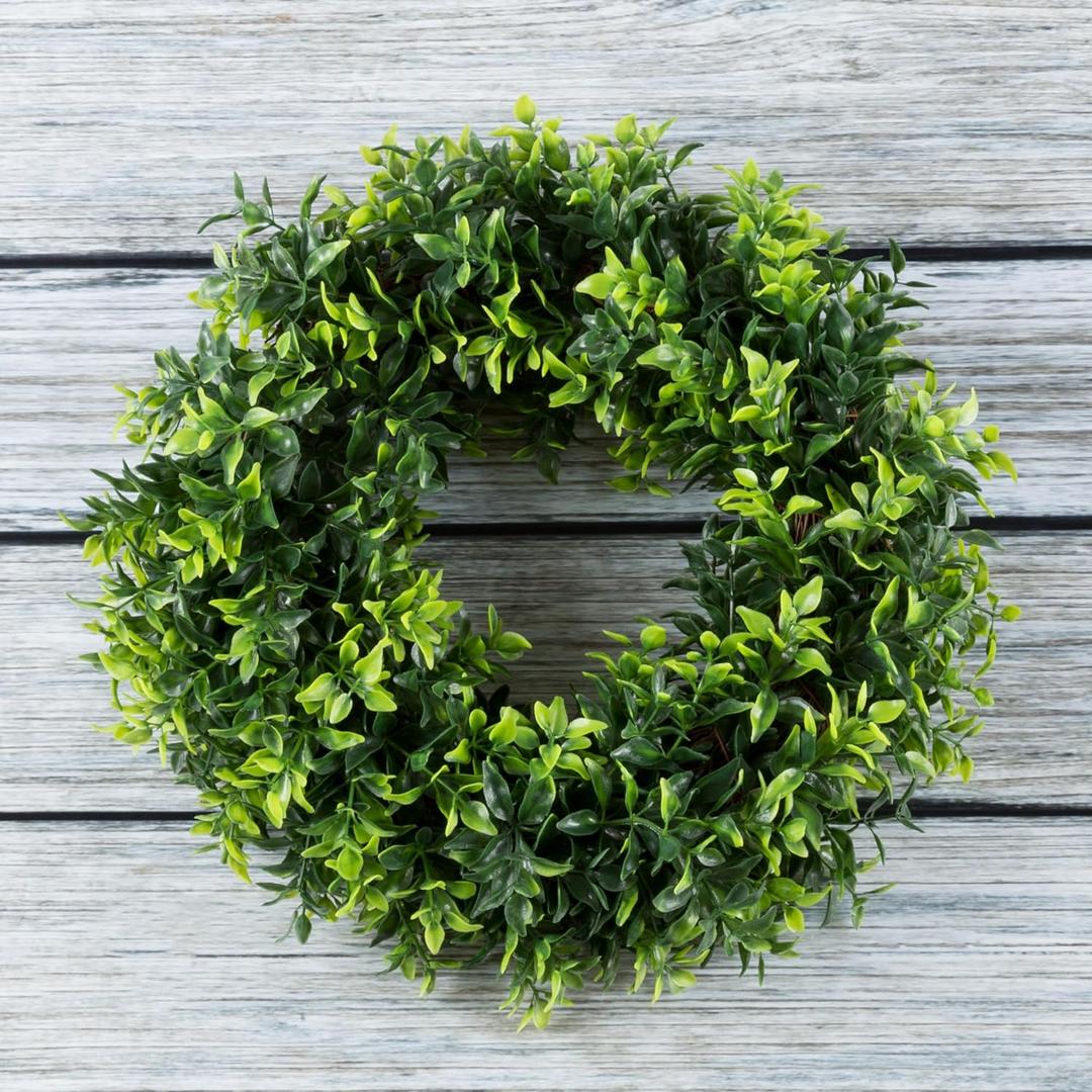 11.5-Inch Opal Basil Wreath - UV Resistant Artificial Summer, Fall, Winter, or Spring Wreath - Indoor/Outdoor Wreaths for Front Door by Pure Garden (Green)