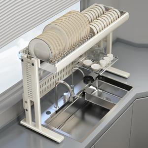 Large Over The Sink Dish Drainer Drying Rack2 Tier Large Capacity Stainless Steel Dish Drying Rack Over Sink, Multifunctional Kitchen Organizers and Storage Dish Rack (White, Single Layer)