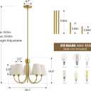 RUIYEY Modern Dining Room Chandelier - 20" 5-Light Gold Chandeliers Light Fixture with Fabric Shades, Height Adjustable Mid-Century Pendant Lighting Over Table for Bedroom Living Room Kitchen Island