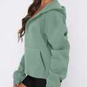 onlypuff Women Half Zipper Pullover Sweatshirt Long Sleeve Hoodies Kangaroo Pocket Fleece Basic Sweater (Green, L)