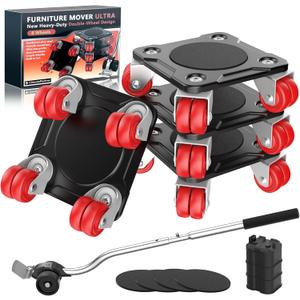 Furniture Mover Ultra with 8 Wheels  Upgraded Double-Wheel Design, Carbon Steel Panel Heavy Duty Dolly with Lifter, Max Load 2200 LBS, More Stable & Smoother Moves (5.55.5 in)