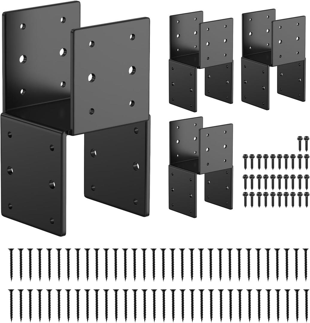 4 Pack 4x4 Heavy-Duty Post Caps Tie Bracket(Actual 3.5"x3.5"), High-Carbon Steel Wood Beam Support, Beam-Hanging Fixtures,Steel Post Anchor Connector, for Gazebo, Deck & Porch Post to Beam(Black)