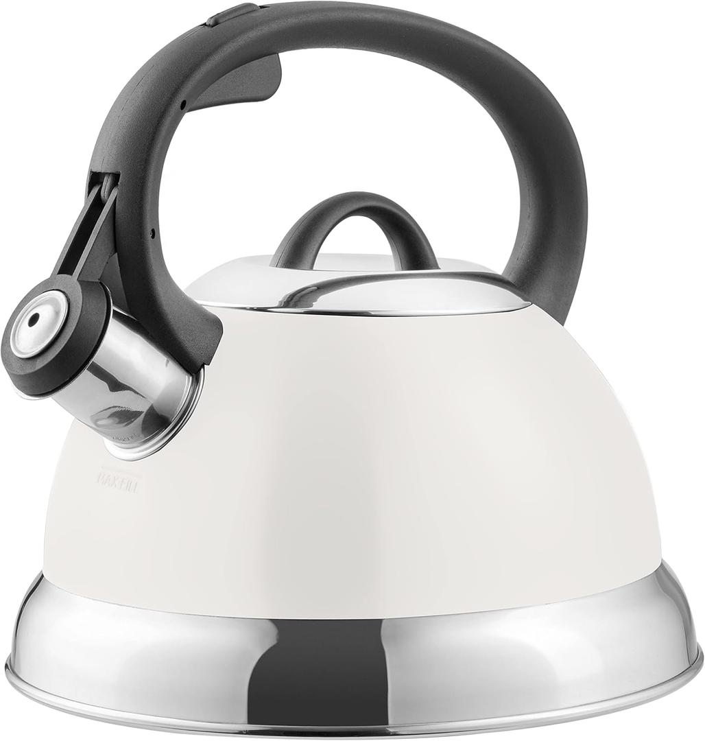 Mr. Coffee Flintshire Stainless Steel Whistling Tea Kettle w/Nylon Handle, 1.75-Quart, Linen