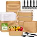 50-Pack 29oz Disposable Kraft Paper Bowlswith Lids and Forks,Meal Prep Containers Disposable Togo Food Deli Containers for Restaurant Supplies Take Out Containers, Microwave Safe for Hot/Cold Food
