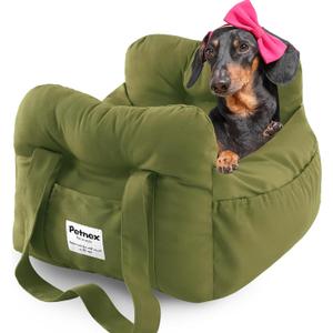 Dog Car Seat for Small Dogs, Portable Puppy Car Seat of Easy Installation, Fashionable Pet Carrier Bag with Large Pockets, Machine Washable Dog Booster Seat (Army Green)