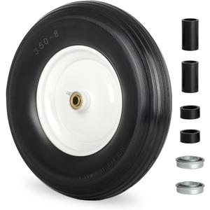 14.5" Wheelbarrow Flat Free Tire, Fits 4.80/4.00-8, 3.50/2.50-8, 4.00-6, 4.00-8, Wheelbarrow Wheels, 5/8" Bearing with Extra 3/4" Bearing, 3" -6" Centered Hub