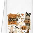FDHSPAAM Boho Halloween Collage Kitchen Towels, Spooky Season Pumpkin Ghost Witchy Fall Doodle Dish Hand Tea Towels, Boho Fall Halloween Kitchen Bathroom Decor, 16x24 Inch