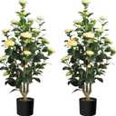 Romantic Season 2Pack Artificial Camellia Tree, 3FT Yellow Faux Camellia Plant for Modern Home, Office & Living Room Floor Decor