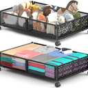 Under Bed Storage With Wheels, 2 Pack Foldable Pattern Carved Metal Under Bed Storage Containers, 60L Rolling Underbed Storage, Easy Assembly Under The Bed Storage for Shoes, Clothes, Blankets...