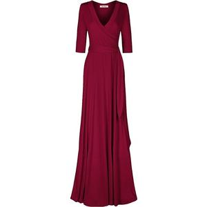 Women's 3/4 Sleeve Deep V-Neck Maxi Faux Wrap Solid Plus Size Dress, Size L