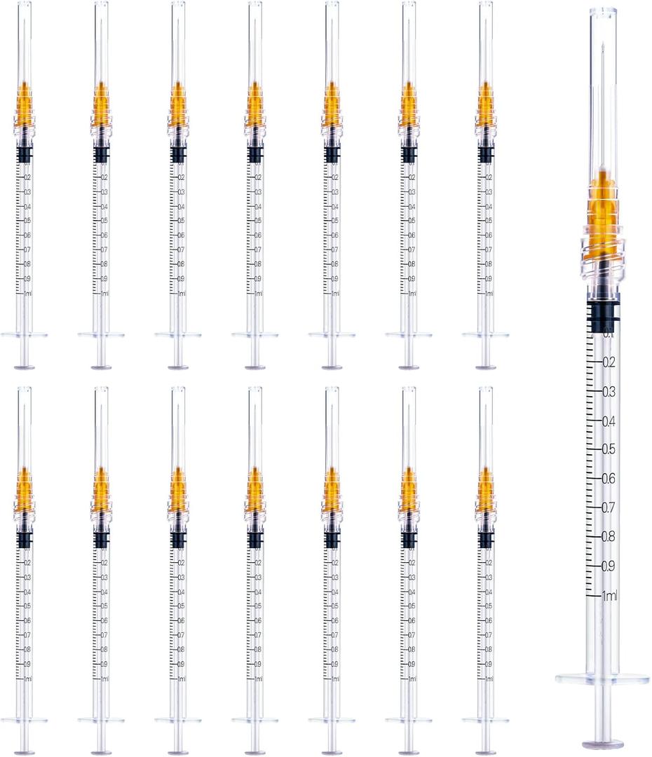 100 Pack 1ml/cc Lab Syringes Luer Lock with 25Ga 1 Inch(25mm) Needle, Disposable Individually Wrapped for Scientific Labs, Feeding Small Animals, Dispensing, Applicator, Watering