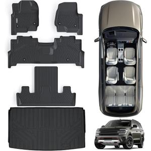 Floor Mats & Trunk mat for Ford Expedition MAX 2018-2023 2024-7 Seats(2 Row Bucket Seat)-(Only Fit MAX Or L),TPE All Weather Protection 3 Rows Car Floor Liners with Cargo Liner (Expedition MAX-7 seats(Bucket Seat))