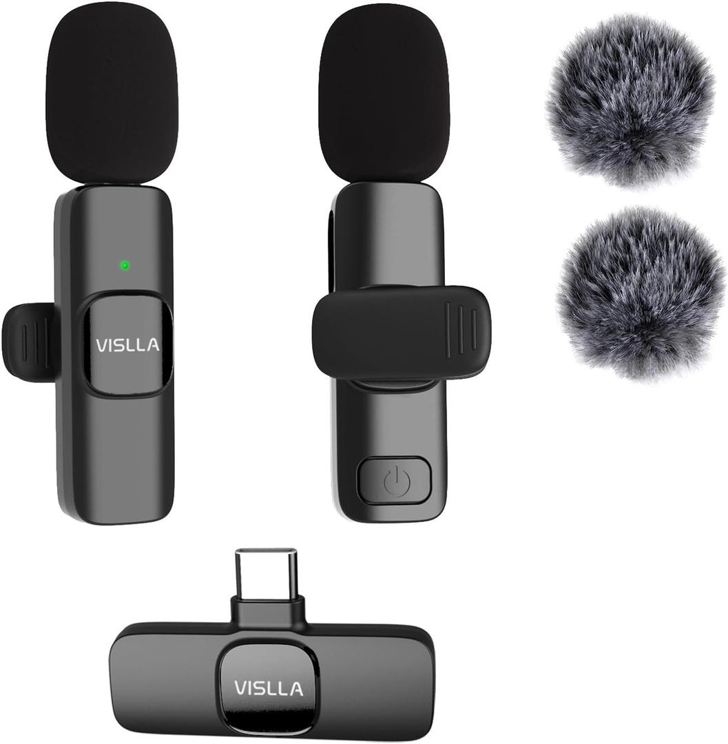 Vislla Wireless Lavalier Microphone for iPhone 15/16/17 Series, iPad and Android Devices, Noise Cancelling,Bluetooth Mini Lapel Microphone for Vlogging/YouTube/Live Streaming/Tiktok/Interview