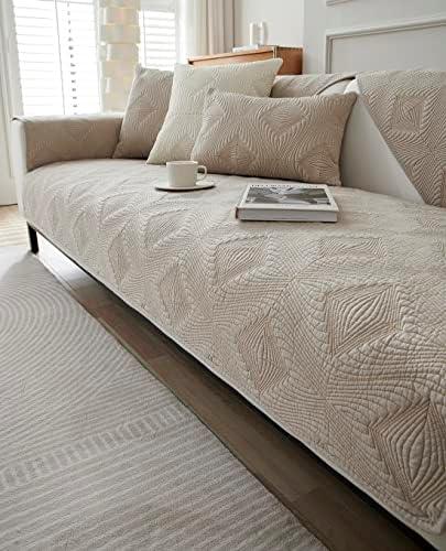 vctops Farmhouse Solid Cotton Sofa Cover for 2 or 3 Cushion Couch Covers Anti-Slip Geometric Quilted Sofa Slipcover for Dogs Cats Pet Love Seat Recliner Armrest Backrest Cover(Coffee,36"x82")