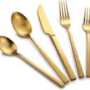 Stainless Steel Flatware Set Hand Forged 18/10 Silverware Set Cutlery Set Gold Cuboid Handle Matte Finished 20 Pieces Service for 4