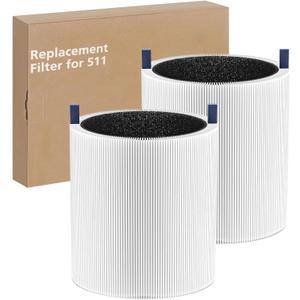 2-pack Blue Pure 511 Replacement Filter Compatible with Blueair Blue Pure 511 Air Purifier, Ture HEPA Filters and Activated Carbon Filter (White)