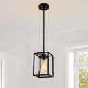 1-Light Oil Rubbed Bronze Pendant Light Fixture, Farmhouse Iron Cage Metal Pendant Light, Lantern Pendant Lighting with Clear Glass Shade for Kitchen Island Entryway Dining Room Hallway