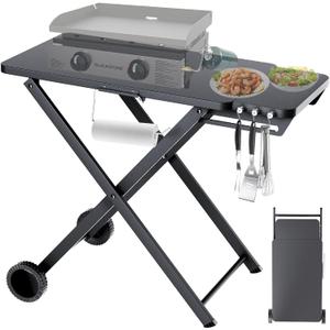 Foldable Grill Cart with Wheels, 34"x20" Outdoor Grill Table for Blackstone 17 Inch & 22 Inch Griddle, Ooni Pizza Oven & Ninja Portable Grills, Heavy Duty Camping Grill Stand for Food Prep