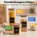 Glass Pantry Storage Jars Containers with Acacia Lids and Labels - Set of 5 | Extra Thick Square Glass Canisters with Acacia Wood Lids and 54 Pre-printed Pantry Labels keeps dry Goods Fresh and Organized
