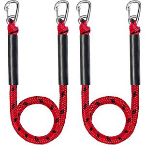 Bungee Boat Dock Line, Boat Rope with Double 316 Stainless Steel Clips Accessories for Bass Boat, Kayak, Pontoon, Watercraft, Waverunner, SeaDoo, Canoe,2Packs, 6FT,Red&Black
