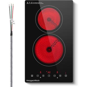 Electric Cooktop 3000W, 2 Burner Electric Cooktop Built-in, 220V Hard Wire Cook Top Stove Burners for Cooking, 12 Inch Stove Top with Touch Control, Timer, Child Lock, Over Heat Protection (No Plug)