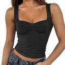 ForeFair Women Sleeveless Sexy Backless Going Out Crop Top Y2K Strappy Ruched Tank Top Summer Tight Slim Fit Cute Tops (S,Black)