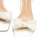 ISNOM Women's Bow Knot Heeled Sandals Ankle Buckle Strap Open Toe Block Chunky Heels Bride Wedding Party Fashion Heel, Size 6