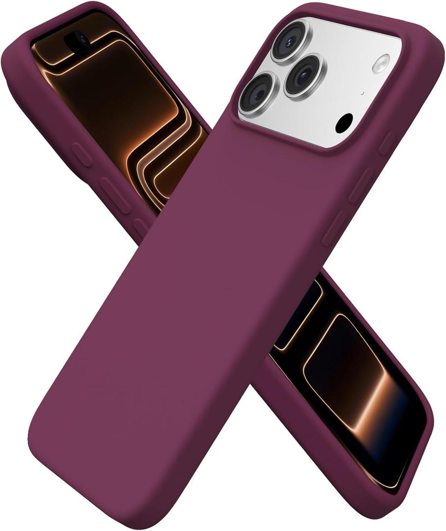 ORNARTO Compatible with iPhone 17 Pro Max Case 6.9", Slim Liquid Silicone 3 Layers Soft Gel Rubber Shockproof Protective Cover with Anti-Scratch Microfiber Lining-Wine Red