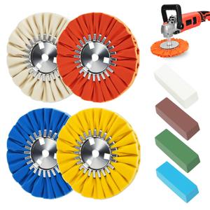 16ply Aluminum Buffing Wheels Kit 8pcs, 8in Airway Forged Wheels Buffing Polishing for 5/8" Arbor Angle Grinder, with Polishing Compound 4pcs, for Metal Rim Rig Aluminum Brass Rust Removal