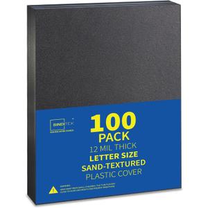Binditek 100 Pack 12 Mil Sand-Textured Polycover - Plastic Binding Cover for Letter Size - Lightly Sanded Finish - Business Reports and Proposals - Square Corners, Un-Punched, Black