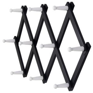 Dseap Expandable Coat Rack (Larger Version) - 24” High, Anti-Slip, Ultra Heavy Duty Wooden Accordian Wall Hanger with 10 Study Peg Hooks for Clothing Hats Jackets Bags, White & Natural