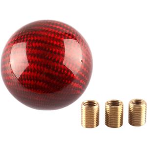 Round Ball Shift Knob 5 6 Speed Carbon Fiber Gear Shifter Knob for Manual Automatic Vehicles with Adapters M12x1.25 M8x1.25, M10x1.25, M10x1.5 (Red)