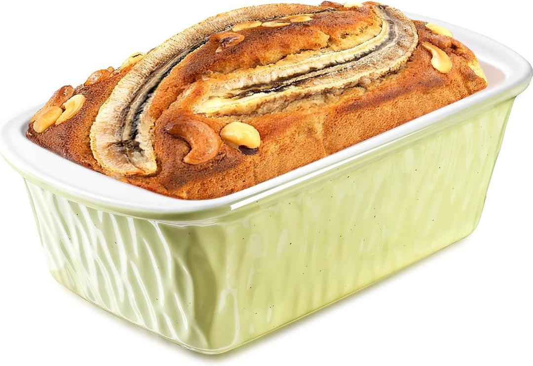 NUTRIUPS 7 Cup Ceramic Loaf Pan, 9x5x3 in Bread Baking Pan, 1.8 Qt Meatloaf Pan, Great for Banana Bread Pound Cake, Mustard Yellow