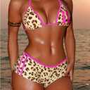 MakeMeChic Women's Polka Dots Triangle Bikini Sets Swim Shorts Y2K Leopard Striped Bathing Suit Swimsuit (Pink, Large)