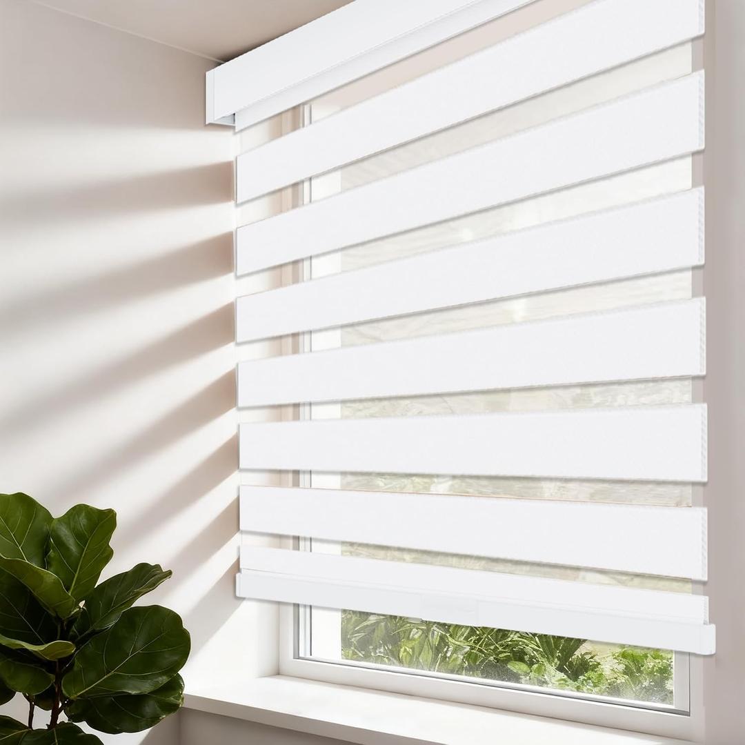 Cordless Zebra Blinds for Home, Free-Stop, Day and Night (49" W x 72" H, White), Modern Look