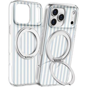 Loheckle for iPhone 17 Pro Case with Stand- Compatible with MagSafe Women Girls Cute Girly Aesthetic Unique Design Soft TPU Magnetic Ring Phone Cover for Apple 17 Pro, Stripes