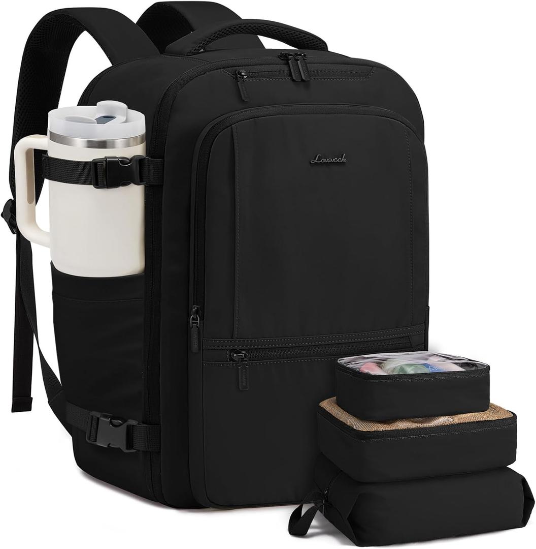 LOVEVOOK Travel Backpack for Women & Men, 40L Large Carry On Backpack Airline Approved, TSA Personal Item Weekender Bag, Water Resistant Laptop Backpack with 3 Packing Cubes for Travel Essentials (18 Inch, Black)