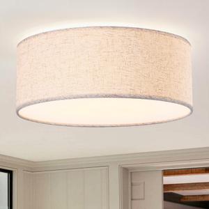 Flush Mount Ceiling Light Fixture, Linen Drum for Bedroom | 15.7-inch Modern 3-Light recessed ighting fixtures, for Living Rooms,Dining Room, hallways, Kitchens, 15.7" W x 6.1" H