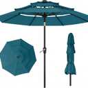 10ft 3 Tier Patio Umbrella, Outdoor Market Table Umbrella with UPF 50+ Vented Canopy, 8 Sturdy Ribs, Easy Push Button Tilt and Crank, Windproof for Deck, Pool, Backyard and Garden